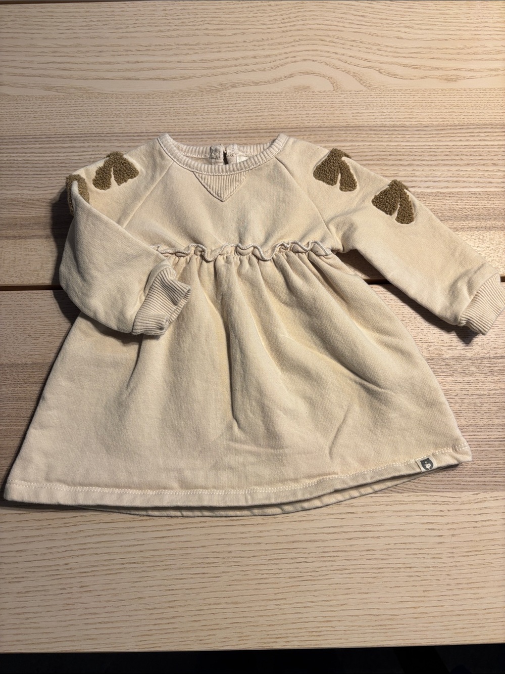 Long-Sleeve Cream Kids Dress with Heart Shoulder Accents